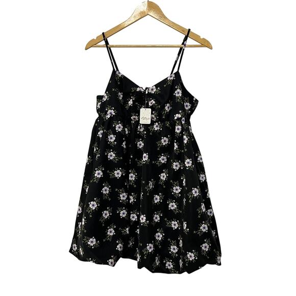 FREE PEOPLE WOMENS SIZE LARGE IN A BUBBLE MINI DRESS FLORAL BLACK NEW - Picture 3 of 15